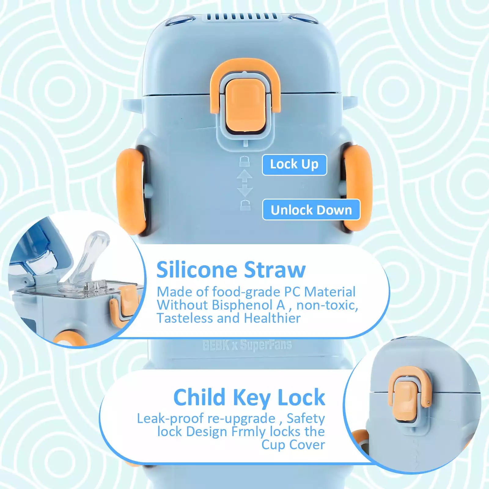 Bus Shape Water Bottle with Straw for Kids